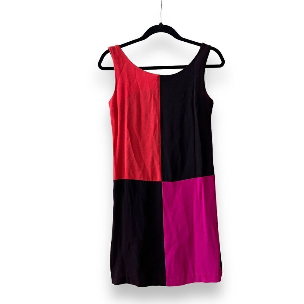 Paul et Duffier Womens Dress Small Mini Colorblock Sleeveless 1980s Black Orange